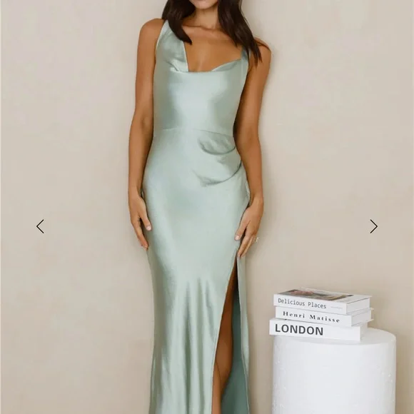 High Class Wedding Satin Maxi Dress Sage Size S from Hello Molly - Bridesmaid Dresses